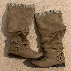 Tan Wide Calf Sock Boots- 7.5